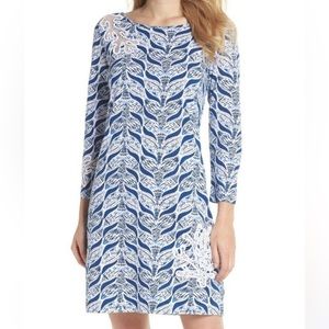 NwOT Lilly Pulitzer Marlowe Shift Dress Blue Lace A Mermaid's Tail 3/4 Sleeve